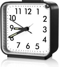 AMIR Analog Alarm Clock, Silent Non Ticking Small Clock, Travel Alarm Clock with