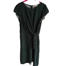 LOFT Petites Green Polka Dot Faux Wrap Capped Sleeves Ladies Knot Dress, 12P