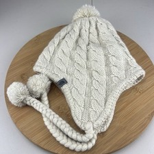 The North Face Women Cable Knit Beanie Hat Cap OSFM White Fleece Lined Ear Flaps