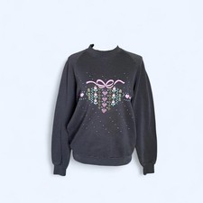 Vintage 90s Jerzees Size Medium Cottagecore Heart Sweatshirt Grandma Core