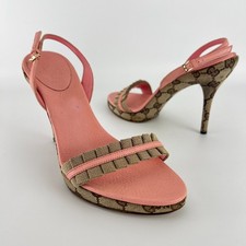Gucci | Auth Vint Y2K Pink Leather GG Monogram Pattern Slingback Heels (37.5)