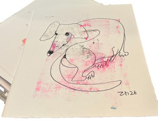 pinke Hunde Dackel Zeichnung Papier Tusche 21...