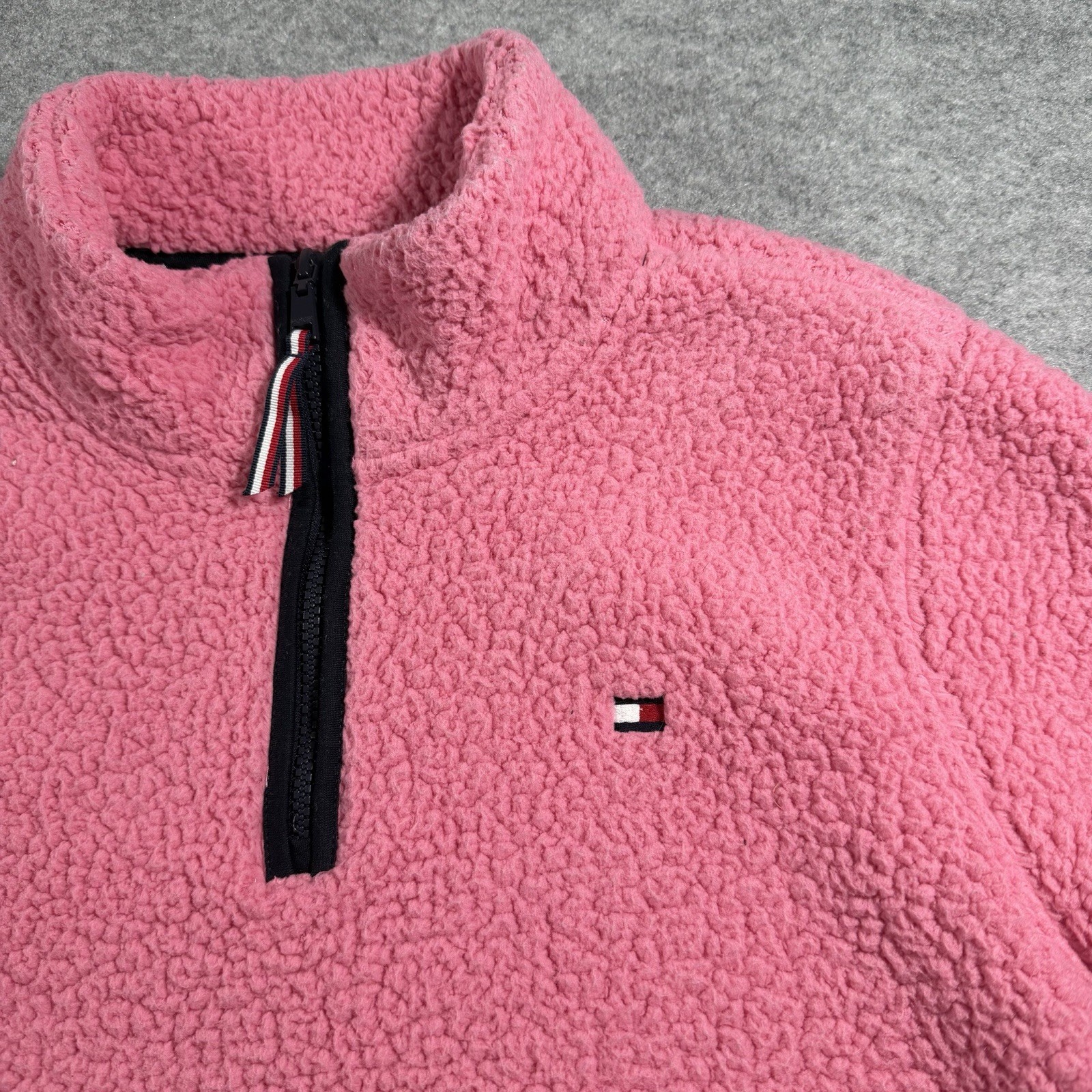 Tommy Hilfiger Sherpa Fleece Womens XL Pink 1/4 Zip Pullover Jacket Pockets SOFT thumbnail 3