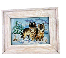 Needlepoint Picture of Wolves Snow Framed