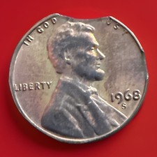 1968-ScLincoln Head Cent Error Mint Made Double Clipped Planchet 1895