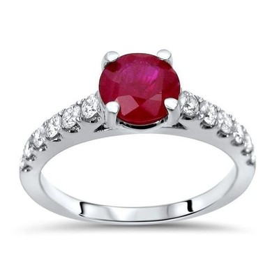 2.50 CT Round Cut Natural Ruby & Diamond Engagement Ring 14K White Gold Size 6