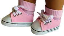 Pink Canvas Sneakers Gym Shoes Ankle Socks For 18" American Doll