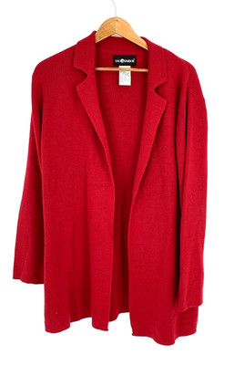 Sag Harbor Women Large Red Long Open Cardigan Cotton Blend