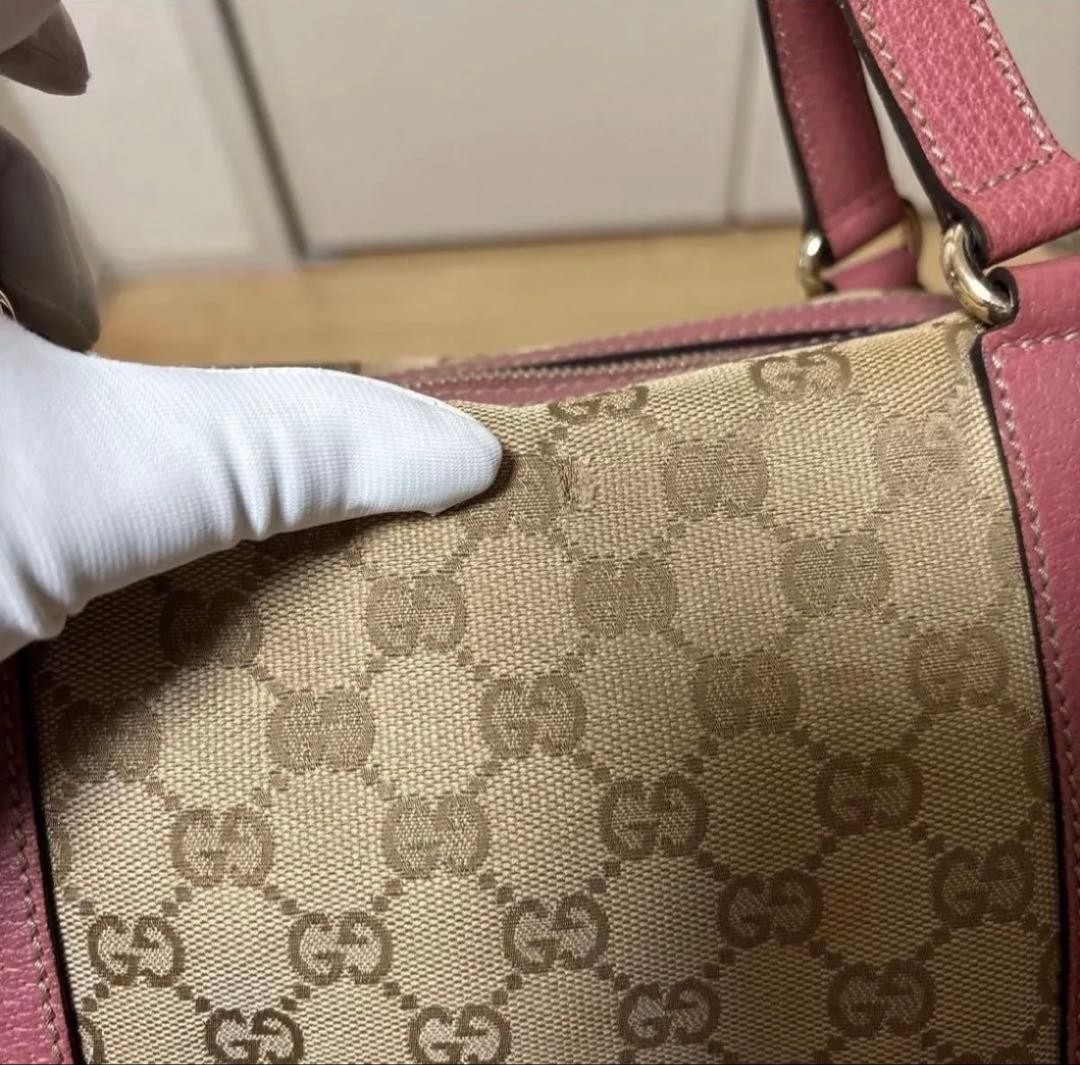 GUCCI GG Canvas Boston Bag Pink Beige Leather Trim Authentic Made in Italy thumbnail 10