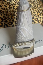 Betsey Johnson Gold Pearl Rhinestone Strappy Buckle Sandal Women's Size 10M