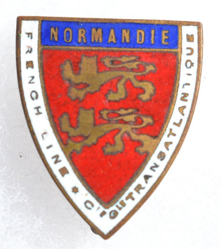 1930'S S.S.NORMANDIE FRENCH LINE TRANSATLANTIQUE ENAMELED PIN ORIGINAL