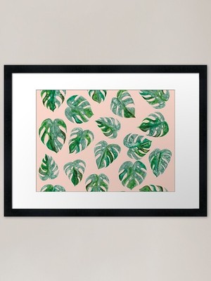 Tropisches Monstera Blattmuster | Pi gerahmtes Wandbild Poster Leinwanddruck Bild