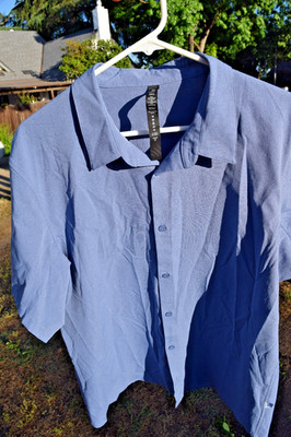 Lululemon Airing Easy Camp Collar Shirt 2XL Prep Blue  Snap in Excellent Cond.