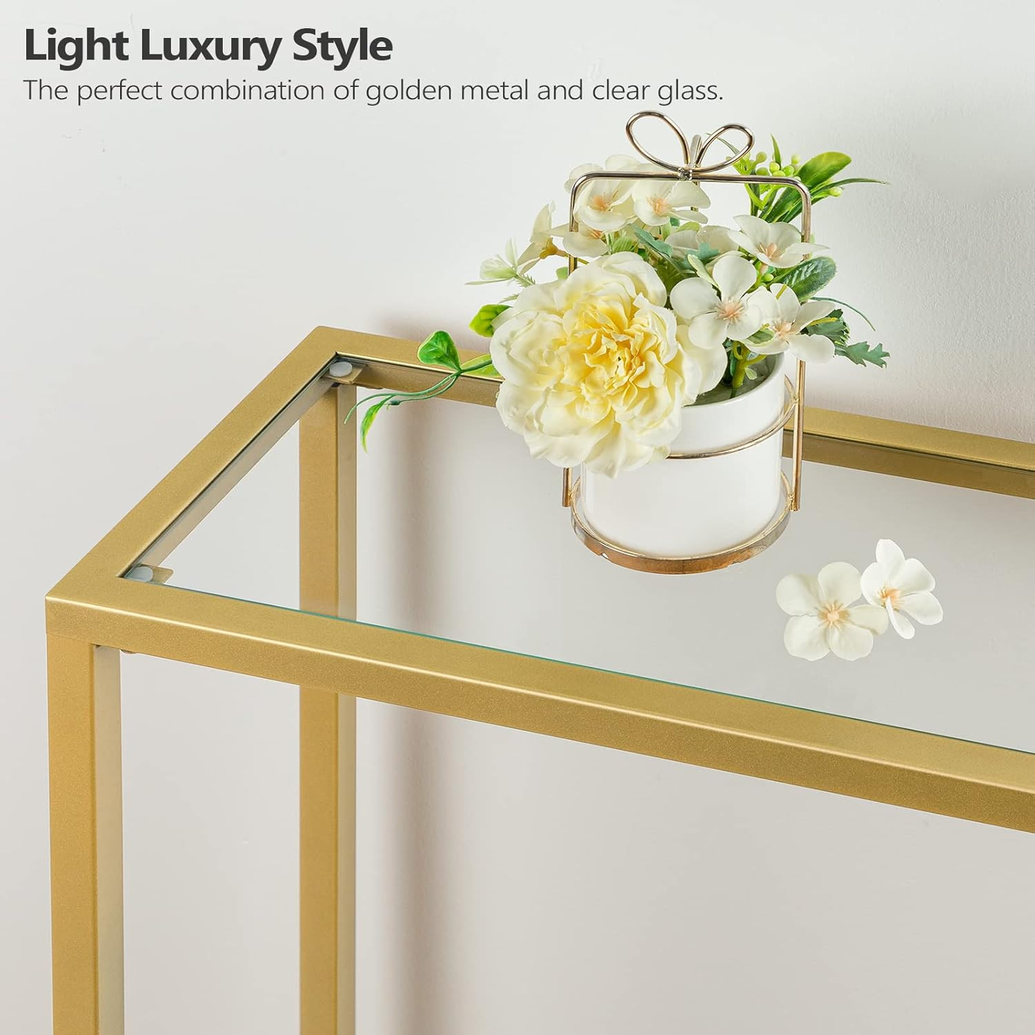 HOOBRO 39.4" Gold Console Table, Tempered Glass Sofa Modern 