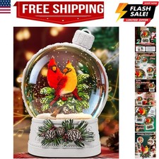 Christmas Cardinal Snow Globe Light up Lantern with 8 Songs, 6.7" White Chris...
