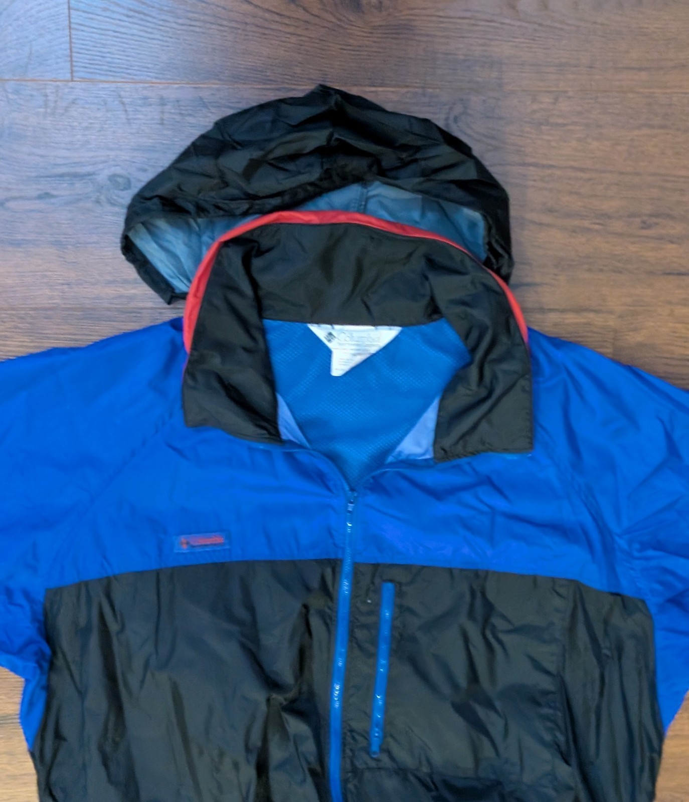 Columbia Full-Zip Raincoat Hoodie Windbreaker Blue & Black Men's XL (26 pit-pit)