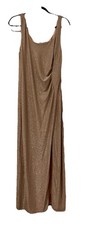 ADRIANNA PAPELL Gold Glitter Knit Lined Formal Gown Women SZ 12 Champagne