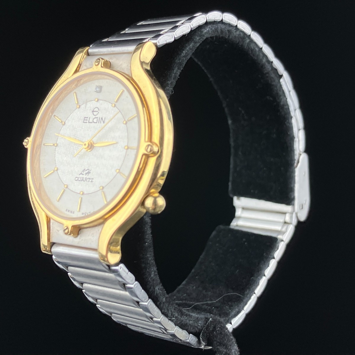 Vintage Elgin Gold Silver Two-Tone Diamond Index Swiss Watch FK