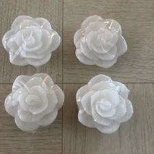 Vintage 90s Y2K Floating Candles Rose White Set Of 4 NOS Wax Decor Wedding