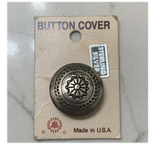 Sterling Silver Round Etched Button Cover Made in USA 1pc vintage