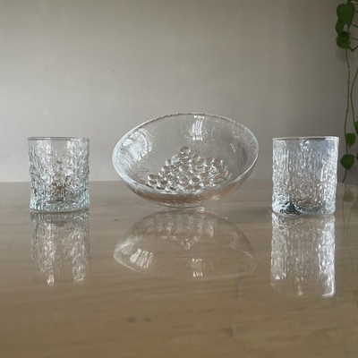 Glas Schale COSTA BODA Weintrauben + Mid-Century Ravenhead Strukturierte Gläser