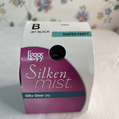 L eggs Silken Mist SHAPER Panty Size B Jet Black Silky Sheer Leg Pantyhose-NEW!