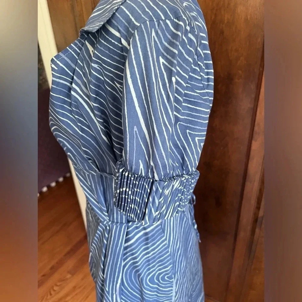 Vestido camisero Bottega Veneta azul blanco a rayas cuello espiral mujer talla IT 38 US 2 Foto 4 de 4