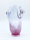 Vintage Fenton Art Glass Swung Vase Purple Pink Cranberry W/ Sticker~ 7.5” Tall