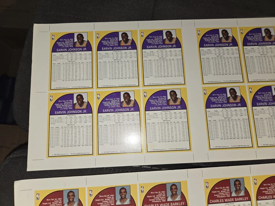 1990-1991 NBA Hoops Uncut 24-Card Sheet Magic Johnson Charles Barkley Lakers  - Image 4 of 4
