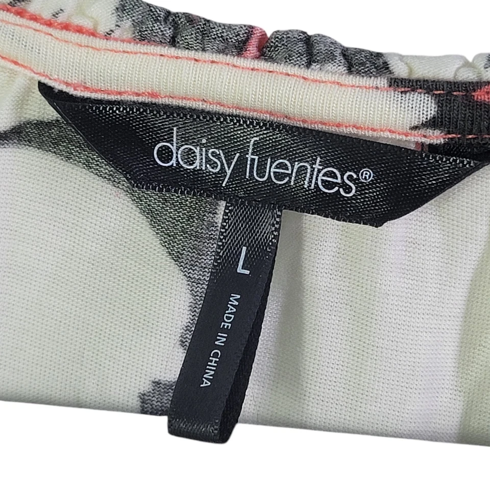 Daisy Fuentes Womens Sz L Peach White Floral Cap Sleeve Blouse - Image 2 of 4