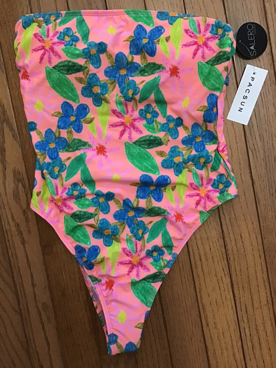 New Salero Swim By PACSUN One Piece Swimsuit Size Medium Pink Floral Pads  (T1-1)
