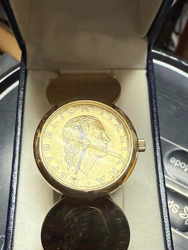 Reloj Pulsera Vicence Italia Mujer Caja Oro 14K Milor / 200 Liras Moneda Puño - Imagen 6 de 11