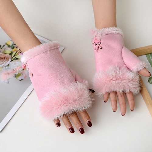 Pulswärmer Aus Kunstkaninchenfell Für Damen Gefütterte Fingerlose ( - Bild 4 von 21