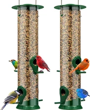 Gray Bunny 2 Pack, 12 Inches Tube Bird Feeders for Outdoors Hanging, 4 Feeding P