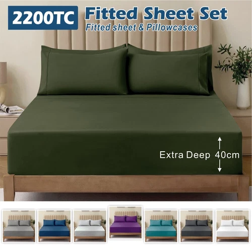 Hotel 2000TC Ultra Soft Fitted Sheet Set Pillowcases S/KS/D/Queen/K Bed(NO FLAT)
