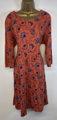 Weird Fish Dress Burnt Orange Floral Starshine Jersey Pockets Long Sleeve UK 18