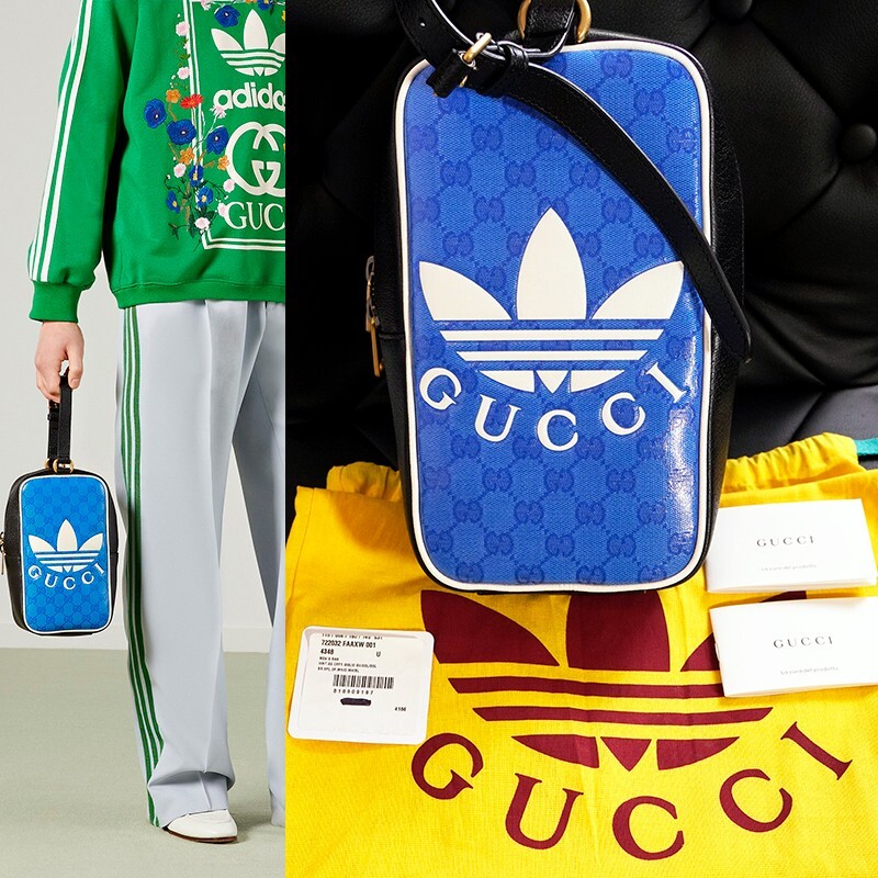 NEW $2025 GUCCI x ADIDAS Blue GG Supreme Crystal Coated NEW $2025 GUCCI x ADIDAS Blue GG Supreme Crystal Coated