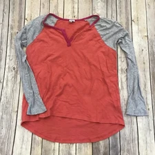 Women’s Splendid Raglan Shirt V Neck XS Orange Pink Gray