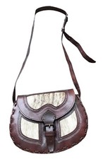 Vintage Hair on Hide Handmade Tooled Leather Purse Crossbody Buckle Closure