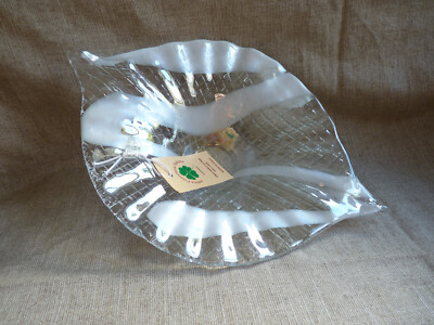 Glas Blatt Schale Korbgeflecht Perle Glanz Abstrakt Murano Stil Made in Italy