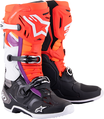 ALPINESTARS TECH 10 BOOTS BLK/FLO RED/FLO ORG/WHT SZ 11 2010020