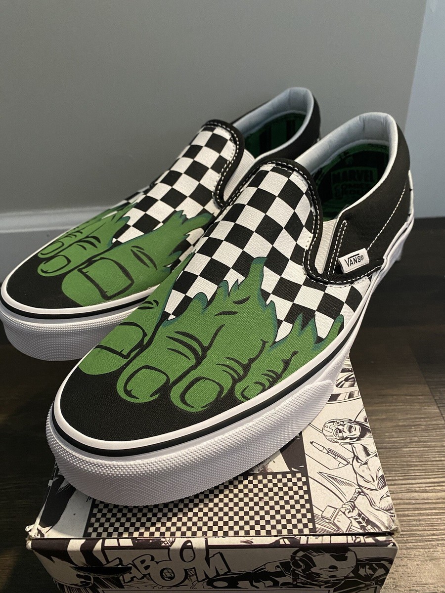 Vans Marvel Hulk Shoes Sz 10 Mens Womens Slip On NIB WITH SHIRT