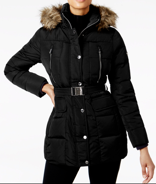 michael kors black coat with hood