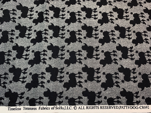 Dog Fabric FQ Bonjour Parisian Black Poodle Grey Cotton Timeless Treasures - Picture 3 of 3