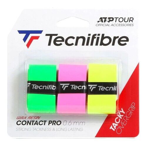 Tecnifibre Contact Pro Tennis Overgrip 3-pack 50% Tackie Fluro Green Pink Yellow