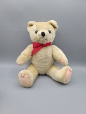 Jointed Plush Teddy Bear Tan With Red Bow Posable Stuffed Animal 12 Inch
