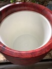 VINTAGE Red/Silver Faux Leather Ice Bucket W/ Handle & Lid  9” Tall Well Made! — photo 4