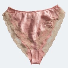 Victoria's Secret Vtg Second Skin Lace Pink Shiny Satin Flutter Panty Sz S