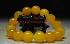 10mm Pretty Handmade Yellow Jade Round Gemstone Beads Elastic Bracelet 7.5"