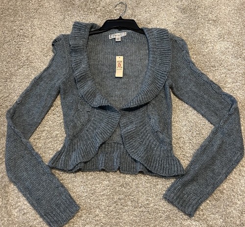 Decree Shrug Crochet Sweater Open Front Cropped Cardigan Top Blue Size Large - Picture 2 of 10
